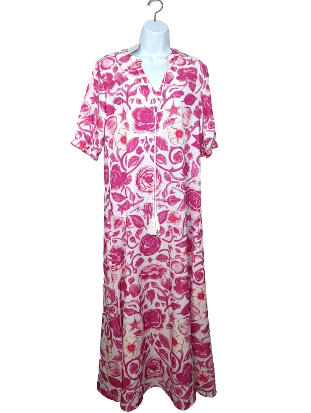 Made With Love Pink Floral Hawaiian MuuMuu Maxi Flowy Dress Coastal Boho Chic M